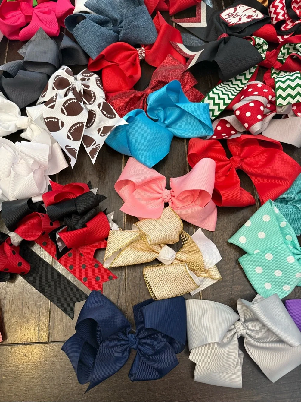 Roughly 60 Assorted Kids Hair Bows - Multi Color Pack Cheer, Softball, School